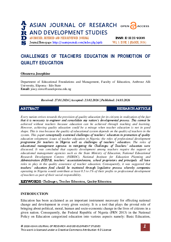 (PDF) CHALLENGES OF TEACHERS EDUCATION IN PROMOTION OF QUALITY EDUCATION