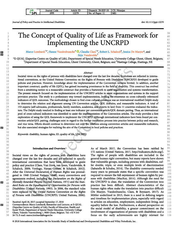 (PDF) The Concept of Quality of Life as Framework for Implementing the ...