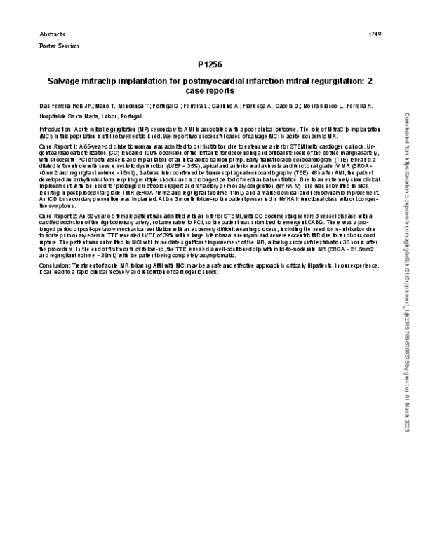 (PDF) P1256 Salvage mitraclip implantation for postmyocardial ...