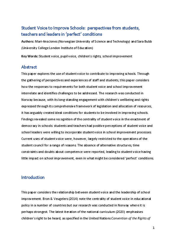 (PDF) Student voice to improve schools: Perspectives from students ...