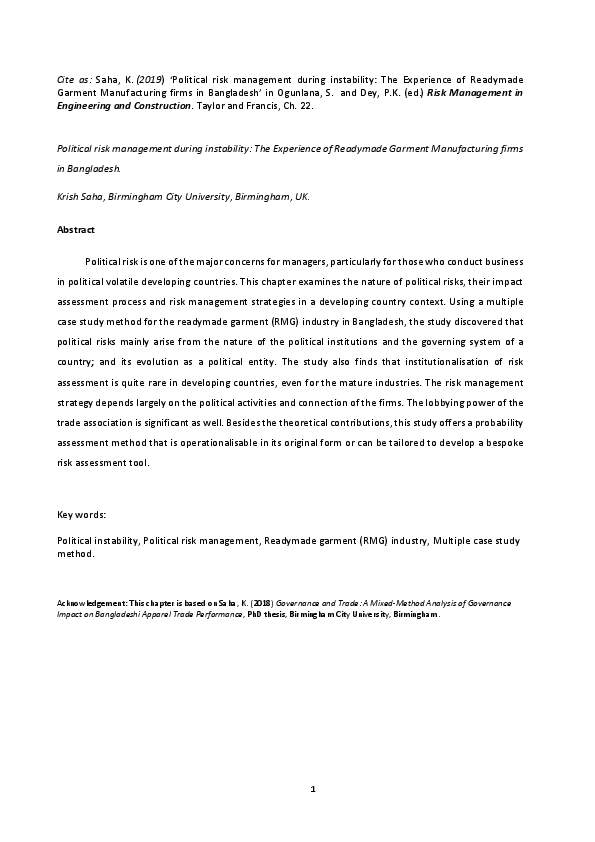 (PDF) Political risk management during instability