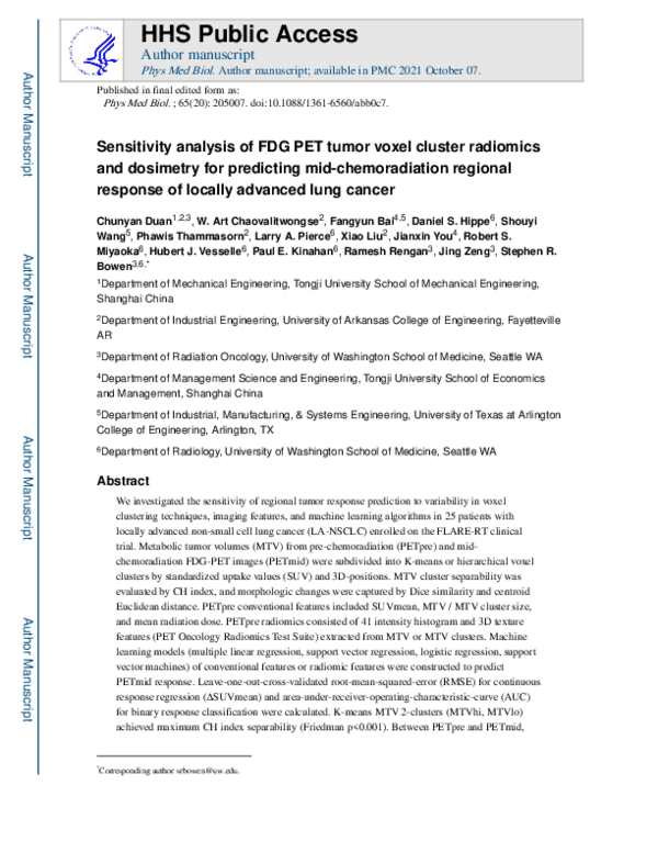 (PDF) Sensitivity analysis of FDG PET tumor voxel cluster radiomics and ...