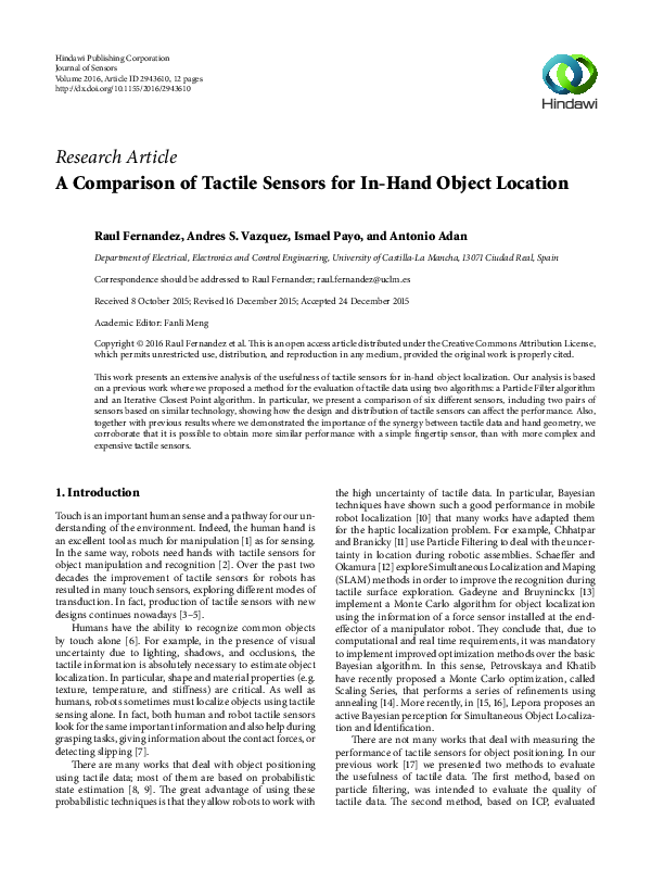 (PDF) A Comparison of Tactile Sensors for In-Hand Object Location