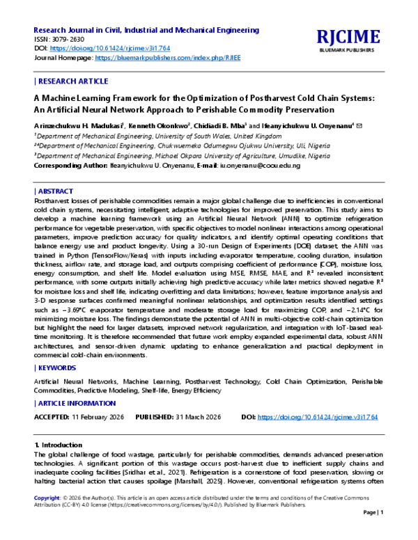 (PDF) A Machine Learning Framework for the Optimization of Postharvest ...