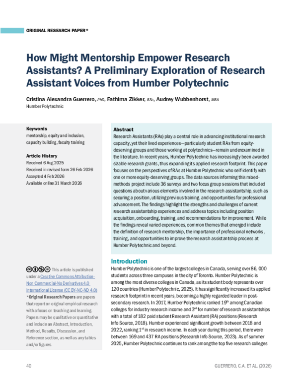 (PDF) How Might Mentorship Empower Research Assistants? A Preliminary ...