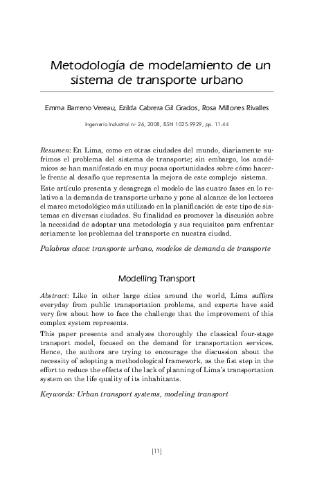 (PDF) Metodología de modelamiento de un sistema de transporte urbano