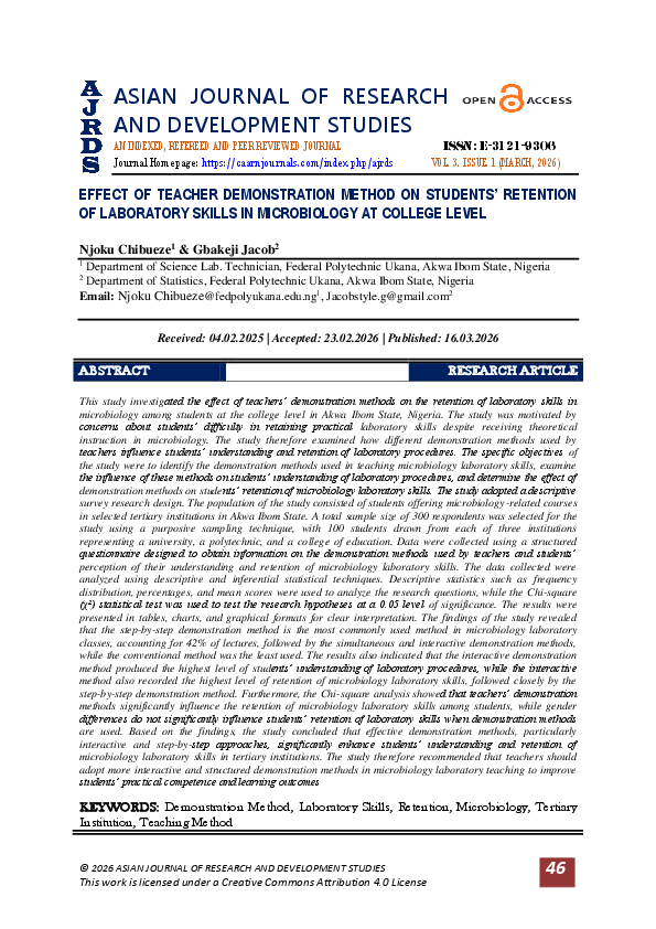 (PDF) EFFECT OF TEACHER DEMONSTRATION METHOD ON STUDENTS’ RETENTION OF ...