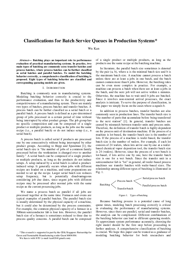 (PDF) Classifications for batch service queues in production systems