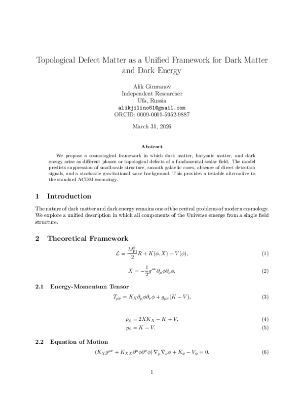 (PDF) Topological Defect Matter as a Unified Framework for Dark Matter ...