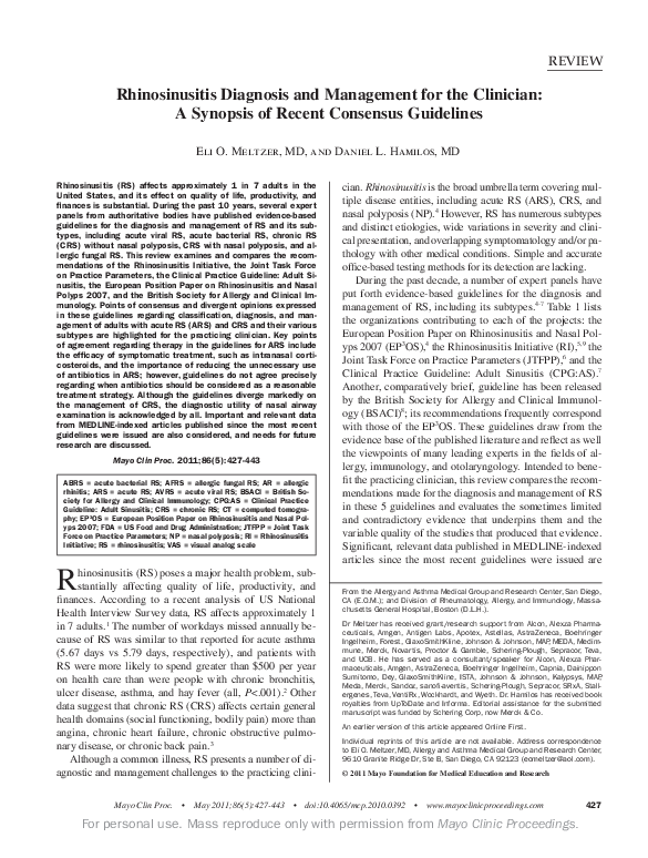 (PDF) Rhinosinusitis Diagnosis and Management for the Clinician: A ...