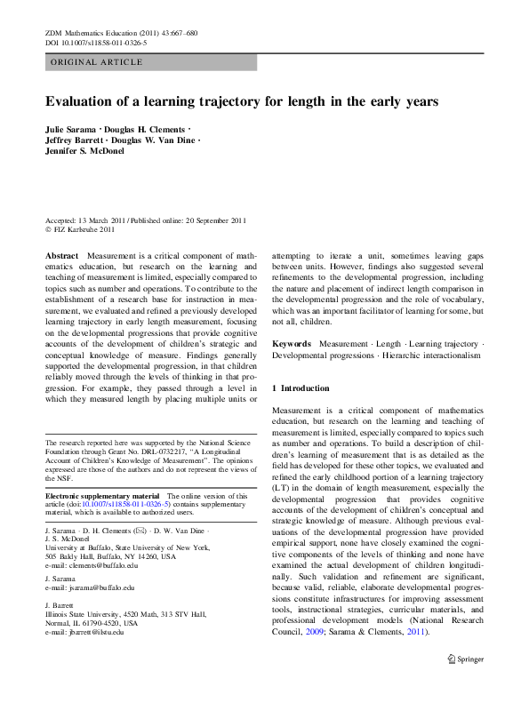 (PDF) Evaluation of a learning trajectory for length in the early years