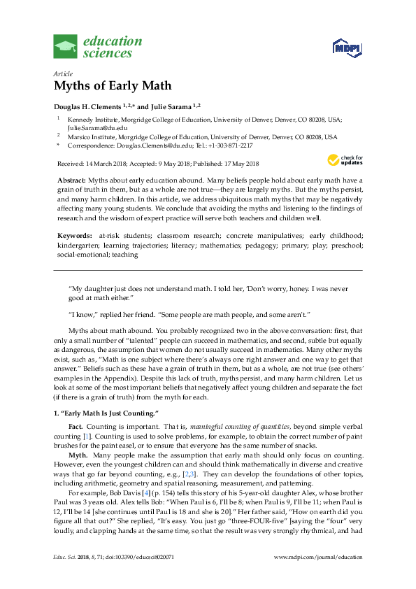 (PDF) Myths of Early Math