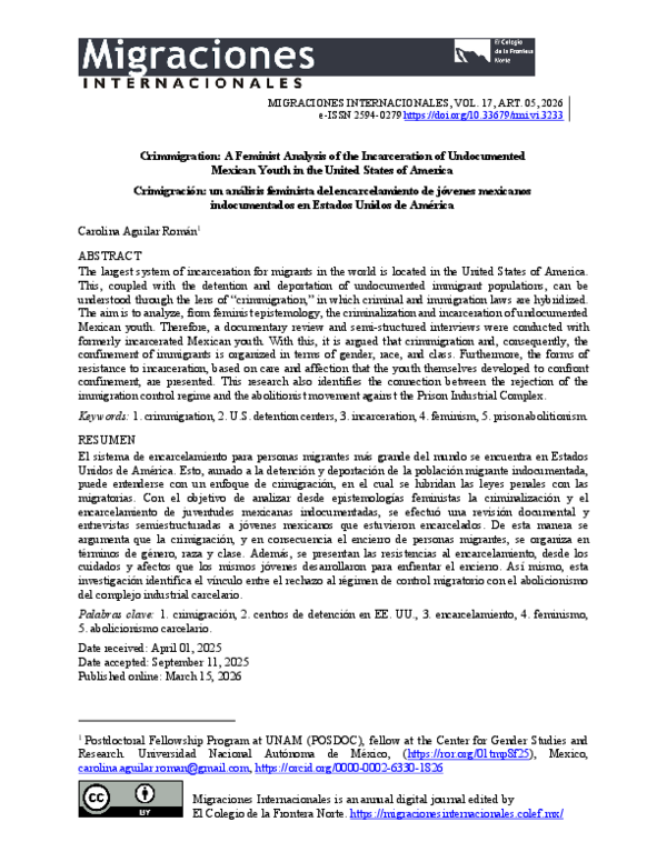 (PDF) Crimmigration A Feminist Analysis of the Incarceration of ...