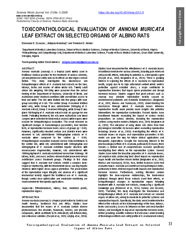 (PDF) TOXICOPATHOLOGICAL EVALUATION OF ANNONA MURICATA LEAF EXTRACT ON ...