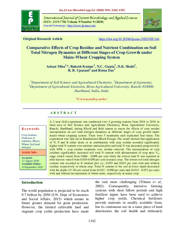 (PDF) Comparative Effects of Crop Residue and Nutrient Combination on ...