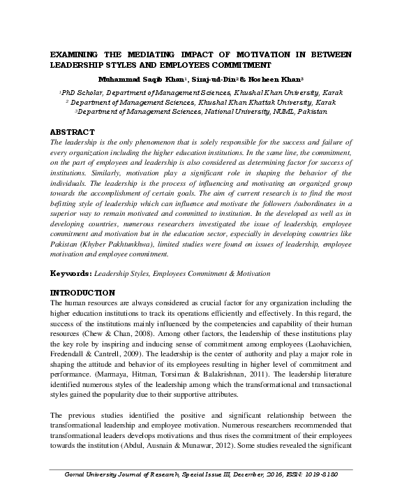 (PDF) Examining the Mediating Impact of Motivation in Between ...