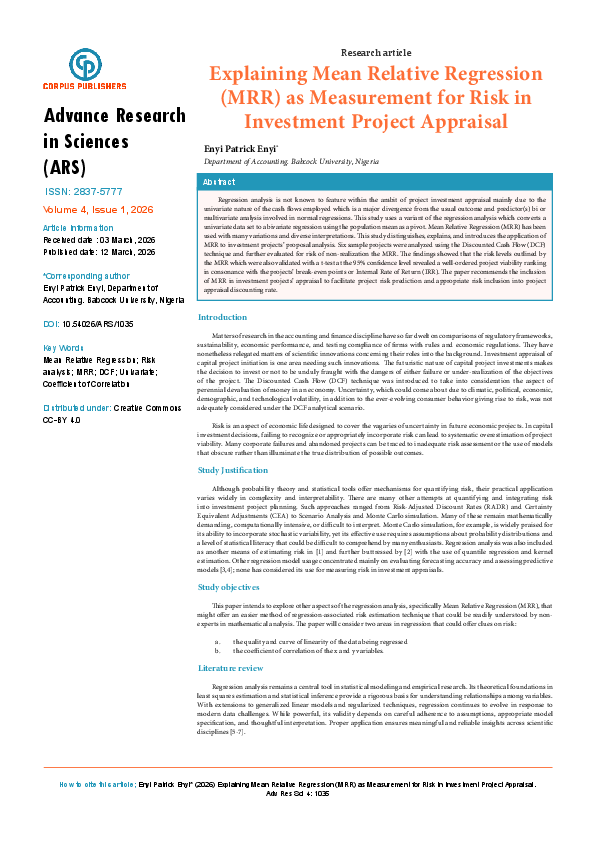 (PDF) Explaining Mean Relative Regression (MRR) as Measurement for Risk ...