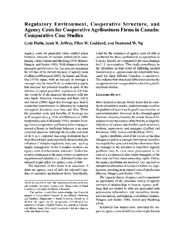 (PDF) Regulatory Environment, Cooperative Structure, and Agency Costs ...