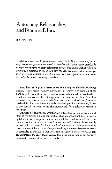(PDF) Autonomy, Relationality, and Feminist Ethics