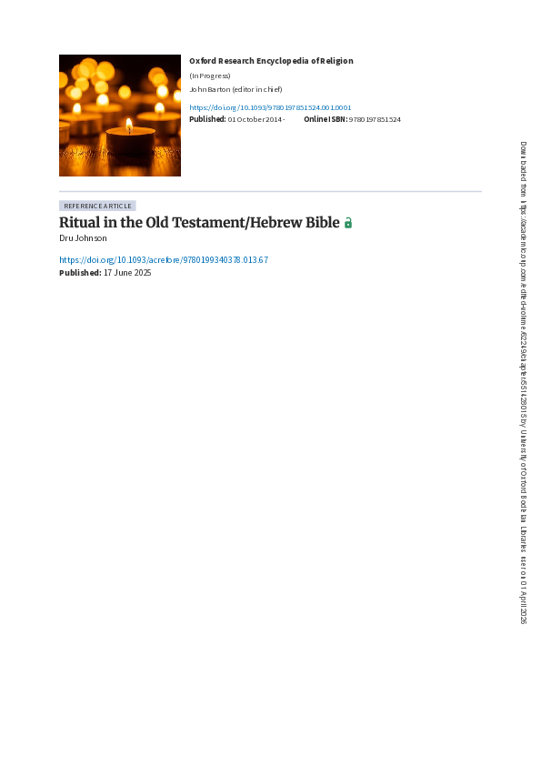 (PDF) Ritual in the Old Testament/Hebrew Bible