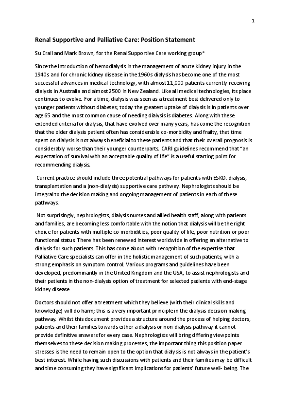 (PDF) Renal supportive and palliative care: position statement