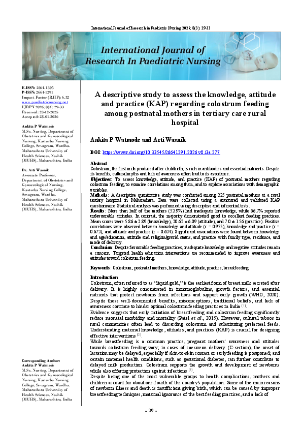 (PDF) A descriptive study to assess the knowledge, attitude and ...