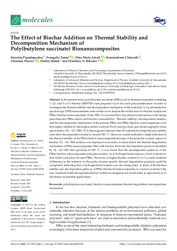 (PDF) The Effect of Biochar Addition on Thermal Stability and ...