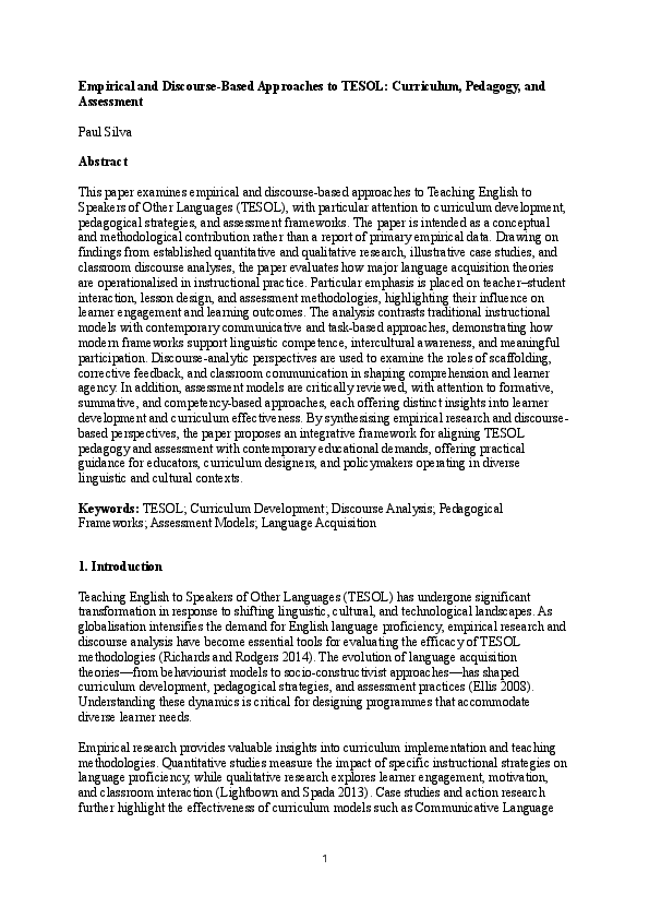 (PDF) Empirical and Discourse-Based Approaches to TESOL: Curriculum ...