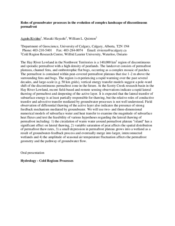 (PDF) Roles of groundwater processes in the evolution of complex ...