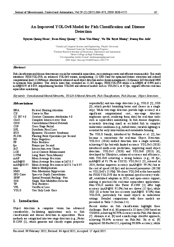 (PDF) An Improved YOLOv8 Model for Fish Classification and Disease ...