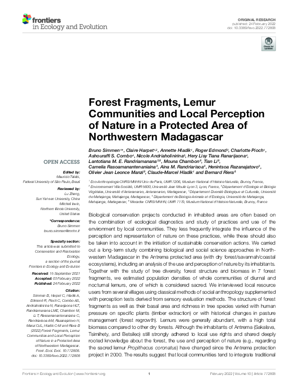 (PDF) Forest Fragments, Lemur Communities and Local Perception of ...