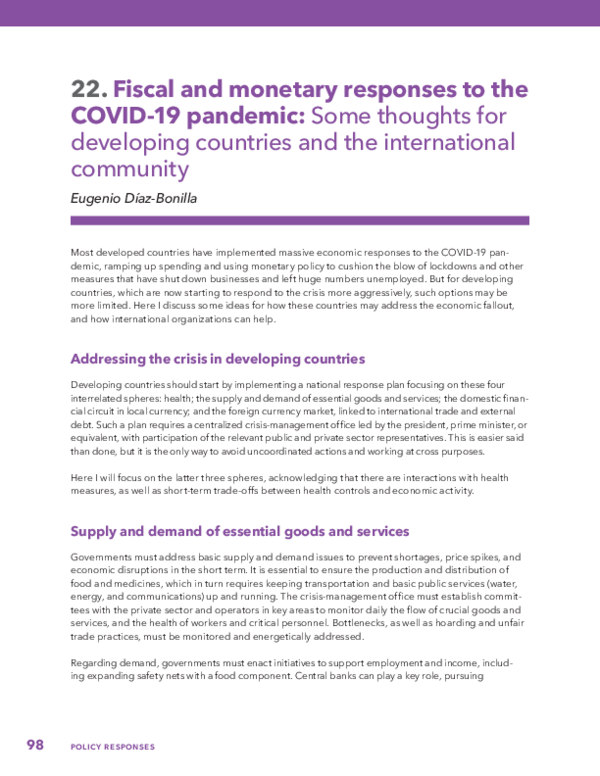 (PDF) Fiscal and monetary responses to the COVID-19 pandemic: Some ...
