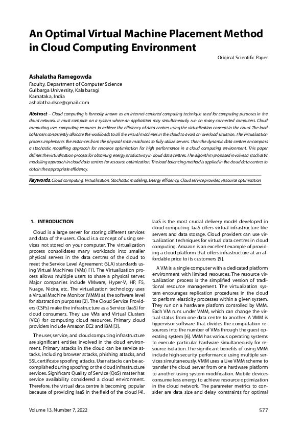 (PDF) An Optimal Virtual Machine Placement Method in Cloud Computing ...
