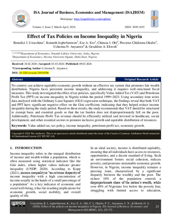 (PDF) Effect of Tax Policies on Income Inequality in Nigeria