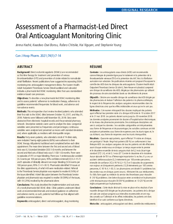 (PDF) Assessment of a Pharmacist-Led Direct Oral Anticoagulant ...