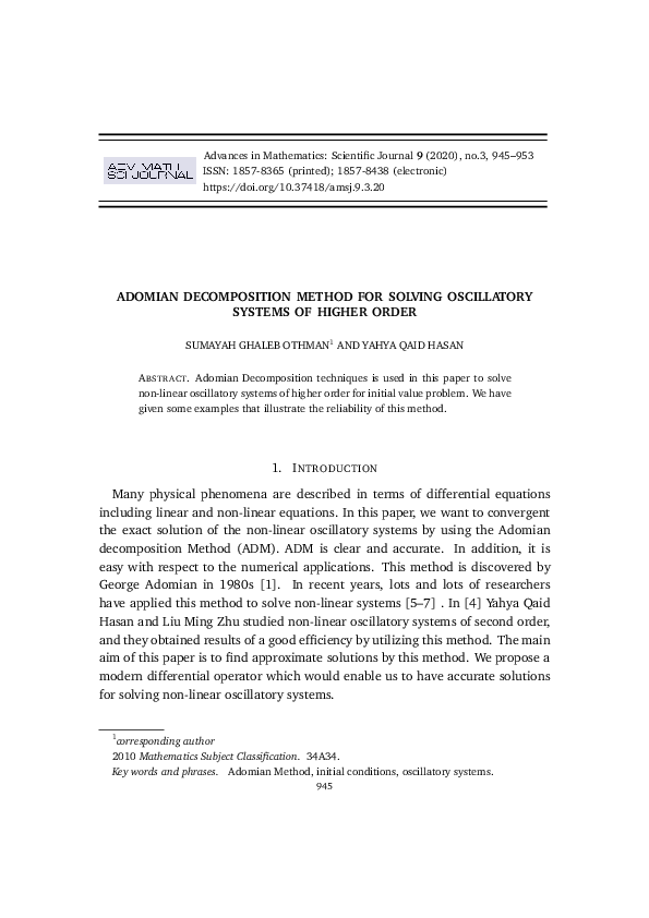 (PDF) Adomian Decomposition Method for Solving Oscillatory Systems of ...