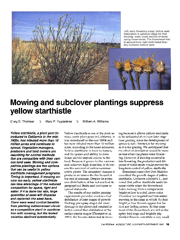 (PDF) Mowing and subclover plantings suppress yellow starthistle