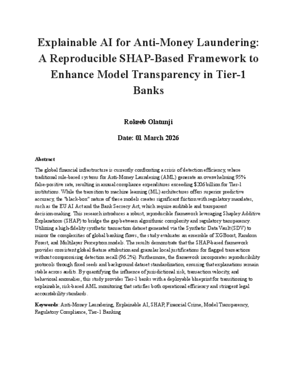 (PDF) Explainable AI for Anti-Money Laundering: A Reproducible SHAP ...
