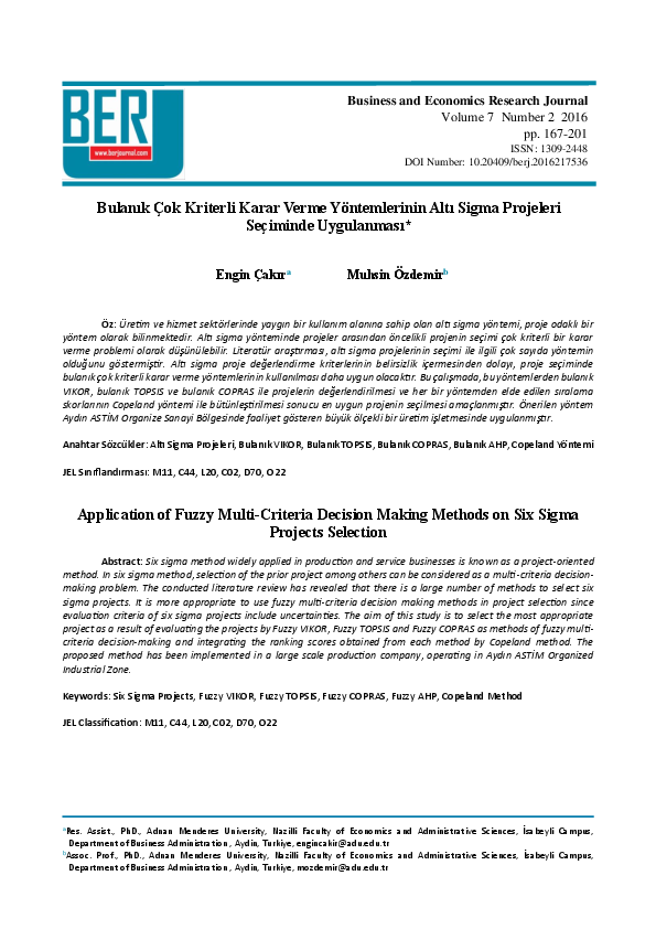 (PDF) Application of Fuzzy Multi-Criteria Decision Making Methods on ...