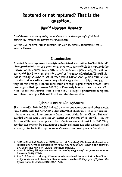 (PDF) Raptured or not raptured? That is the question