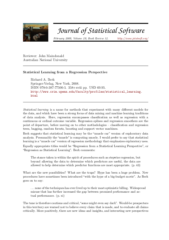 (PDF) Statistical Learning from a Regression Perspective