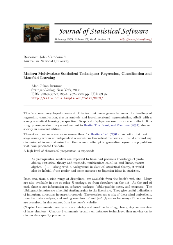 (PDF) Modern Multivariate Statistical Techniques: Regression ...