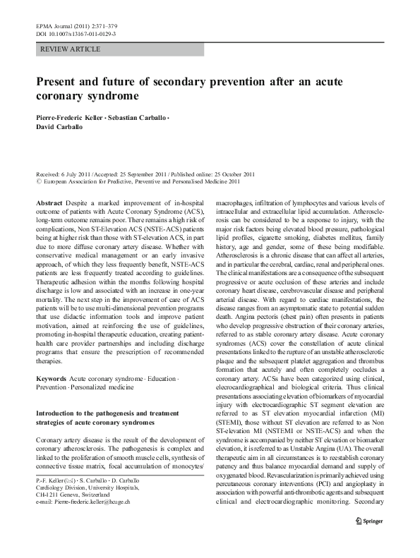 (PDF) Present and future of secondary prevention after an acute ...
