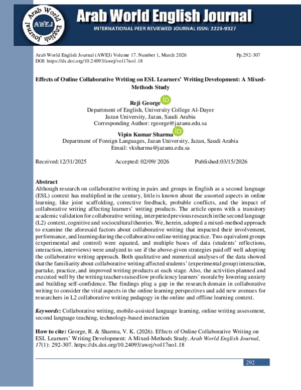(PDF) Effects of Online Collaborative Writing on ESL Learners' Writing ...