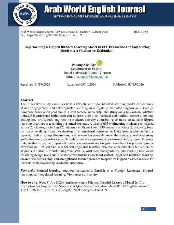 (PDF) Implementing a Flipped Blended Learning Model in EFL Instruction ...