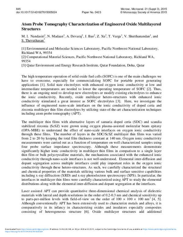 (PDF) Atom Probe Tomography Characterization of Engineered Oxide ...