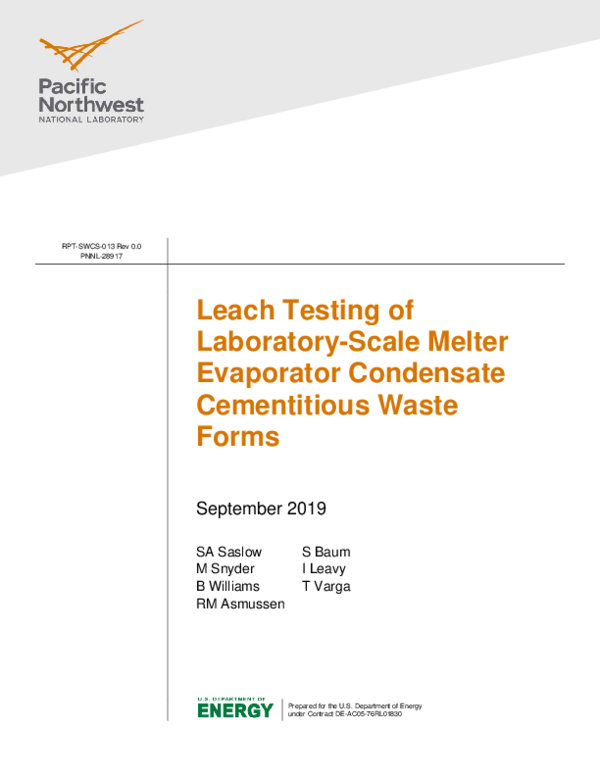 (PDF) Leach Testing of Laboratory-Scale Melter Evaporator Condensate ...