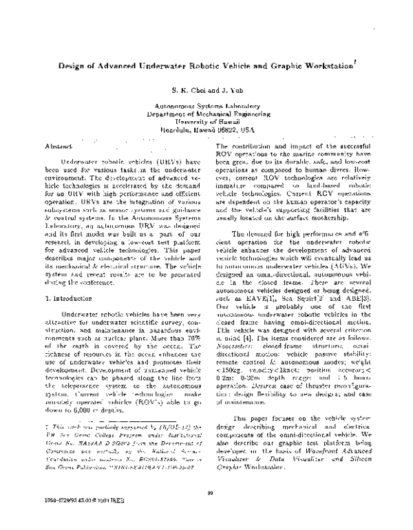 (PDF) Design of advanced underwater robotic vehicle and graphic workstation