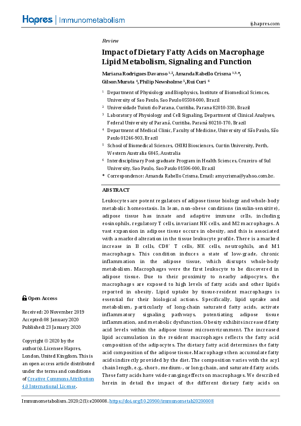 (PDF) Impact of Dietary Fatty Acids on Macrophage Lipid Metabolism ...