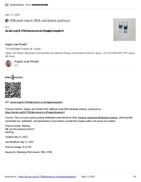 (PDF) Efficient insect DNA extraction protocol. v1